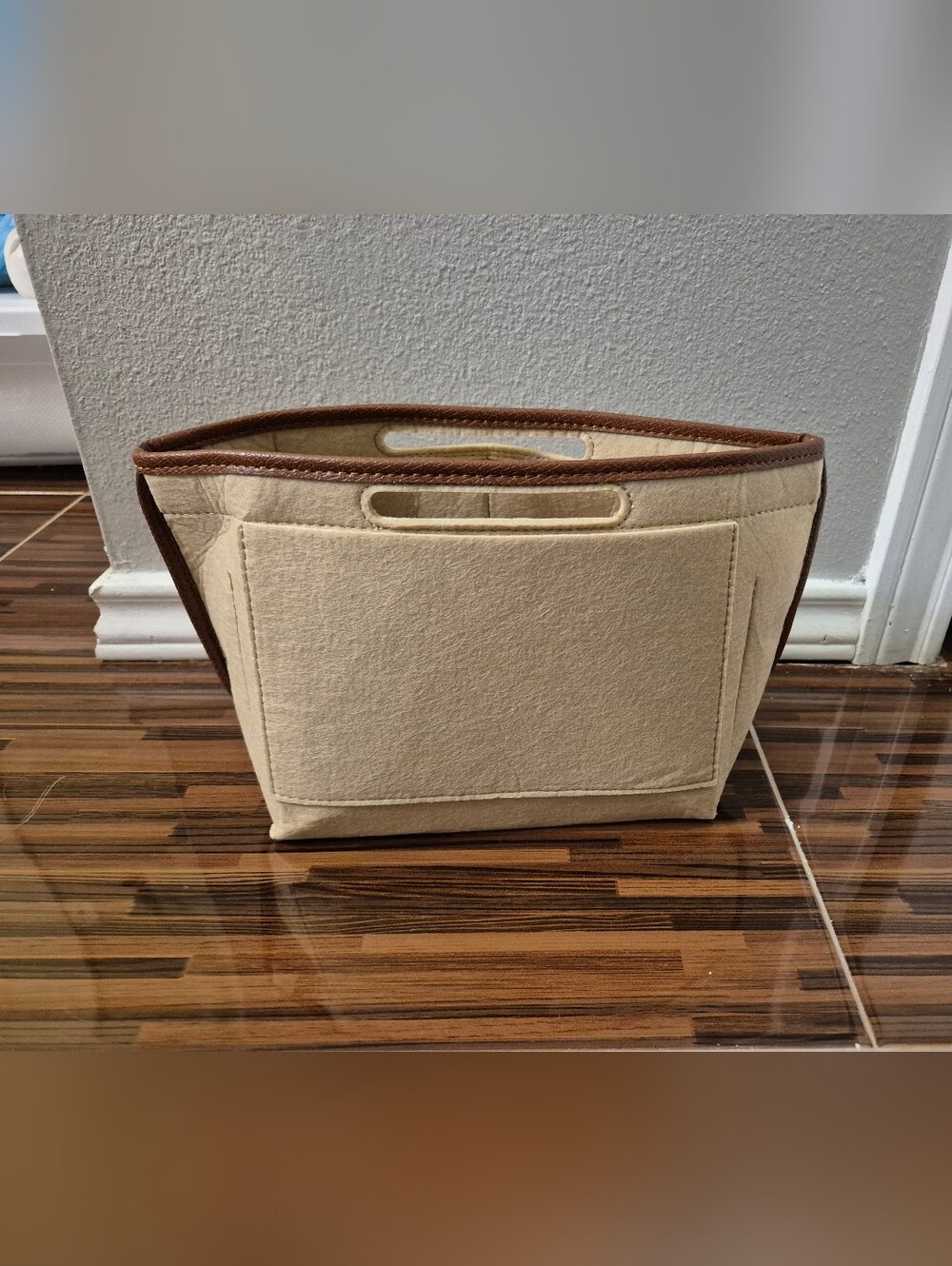 Beige Felt Tote Insert with Brown Trim